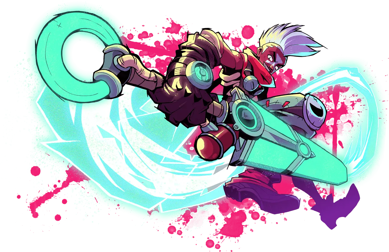 Key art from CONV/RGENCE: A League of Legends Story, showing Ekko holding his slugger.